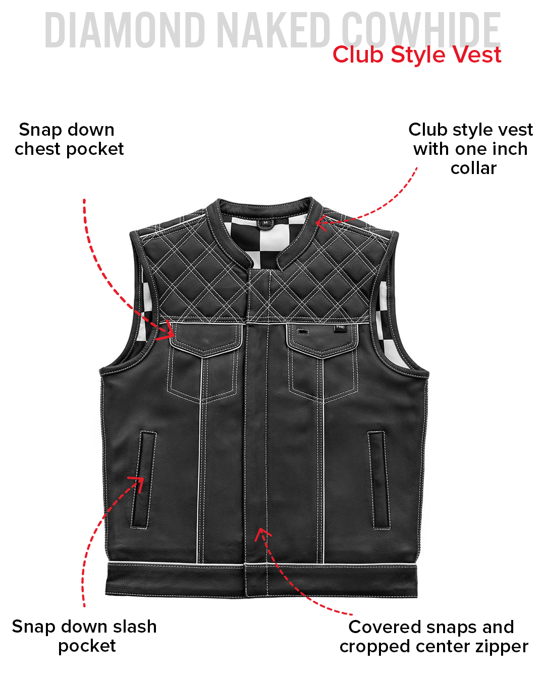 Finish Line - White Checker - Men's Motorcycle Leather Vest