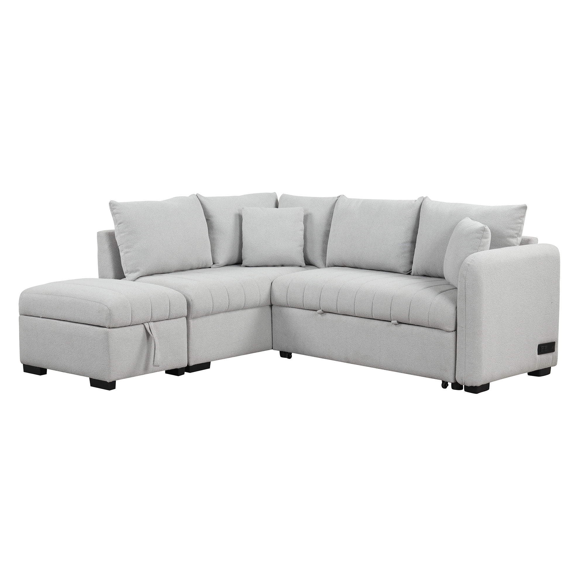 L-Shaped Sectional Pull Out Sofa Bed Sleeper Sofa With Two USB Ports