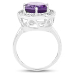 4.27 Carat Genuine Amethyst and White Topaz .925 Sterling Silver Ring