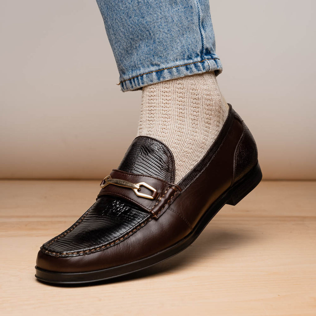 Ravello // Lizard Ring Leather Loafers // Brown