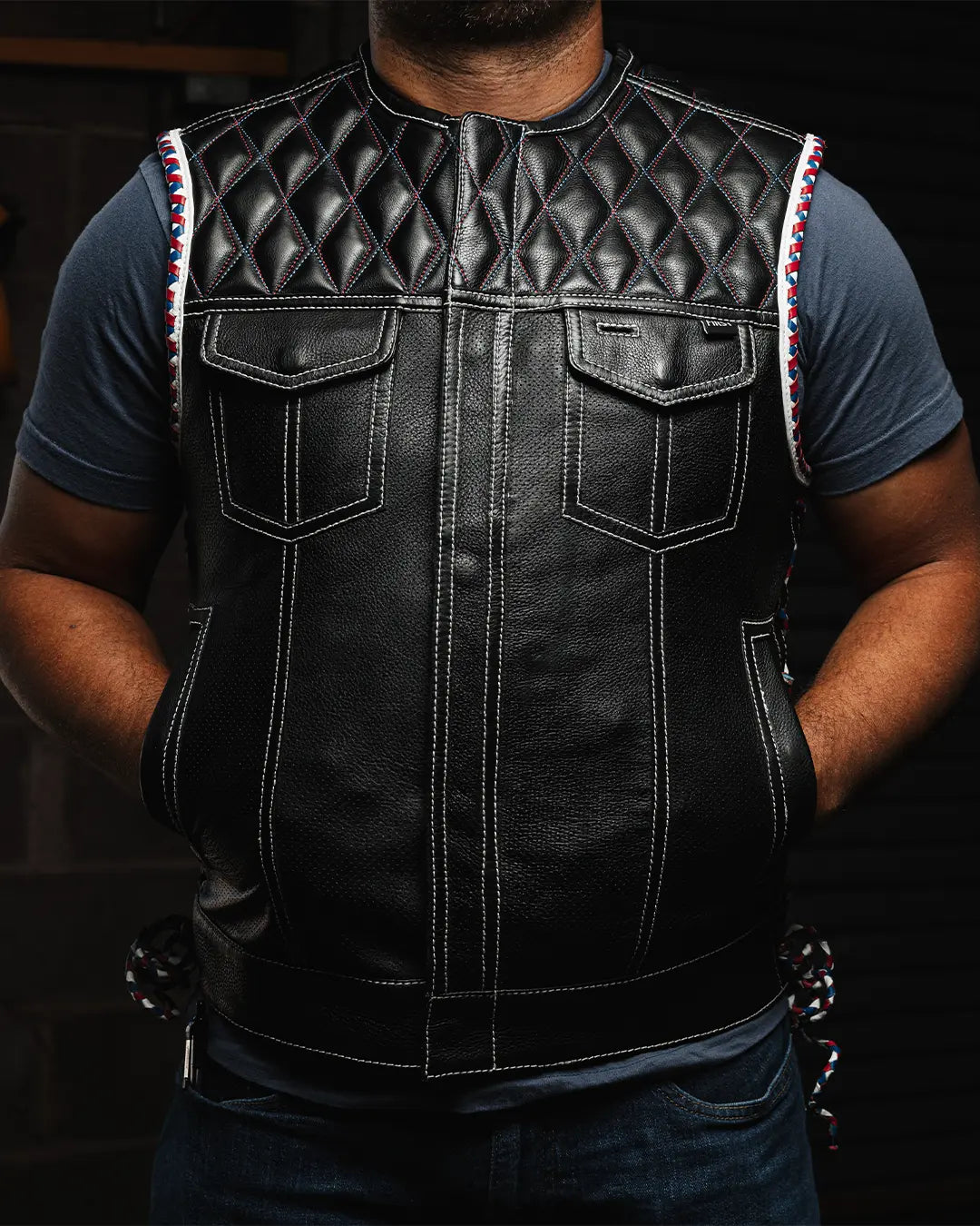 Captain Perforated Men's Motorcycle Leather Vest