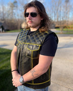 Finish Line - Gold Checker - Men's Motorcycle Leather Vest