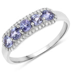 0.61 Carat Genuine Tanzanite and White Diamond 14K White Gold Ring
