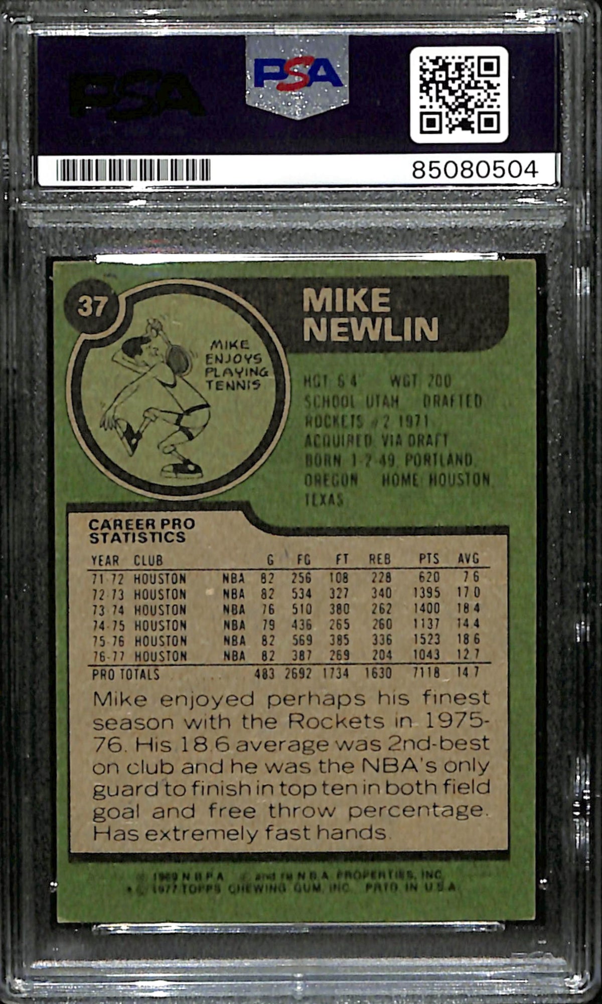 Mike Newlin Signed 1977 Topps Card #37 Houston Rockets PSA/DNA 185678