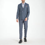2-Piece Sharkskin Slim Fit Double Breaded Pointed Collar Suit // Gray Blue