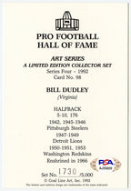 Bullet Bill Dudley Signed Goal Line Art Postcard w/HOF Steelers PSA/DNA 160084