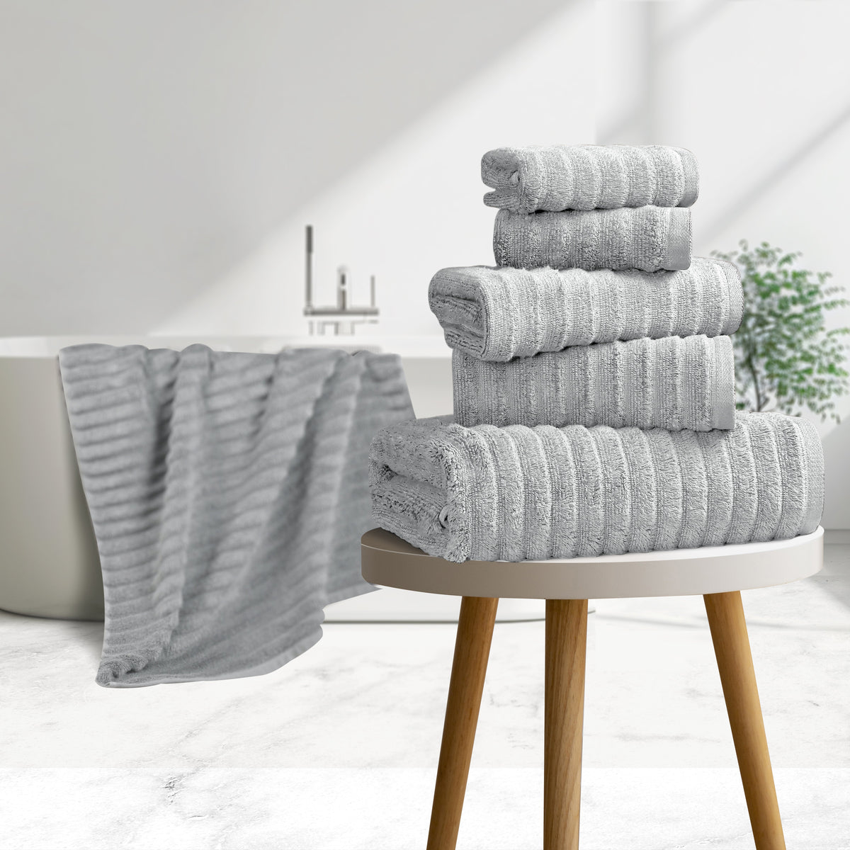 Bibb Home 6 Piece Ribbed Egyptian Cotton Towel Set
