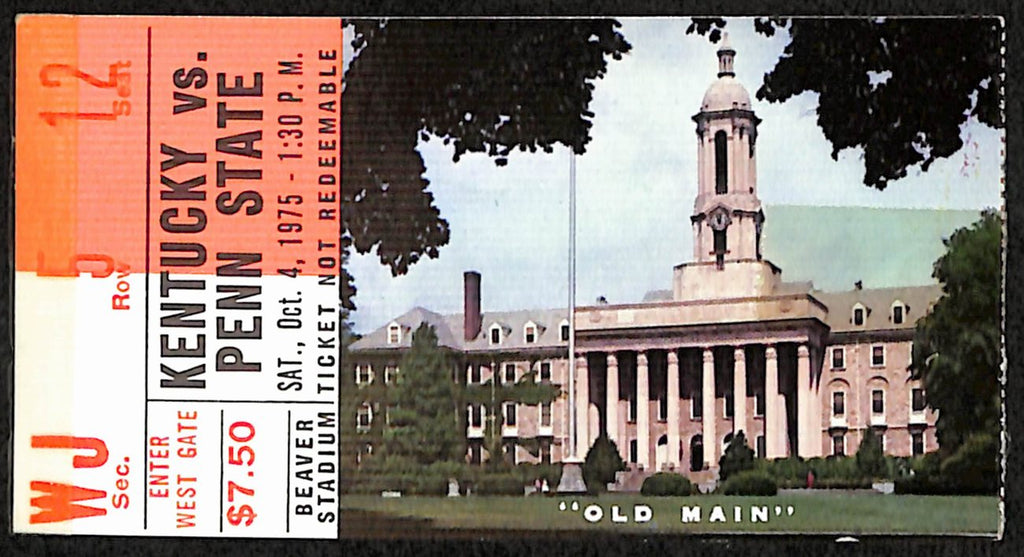October 4, 1975 Kentucky vs. Penn State College Football  Ticket Stub 189880
