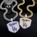 Los Angeles Dodgers Baseball Shield Pendant Necklace – Iced Out 24 Inches Cuban Chain