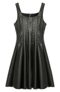 Kids Studded Faux Leather Skater Dress in Black