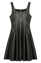 Kids Studded Faux Leather Skater Dress in Black