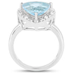 5.05 Carat Genuine Blue Topaz and White Topaz .925 Sterling Silver Ring