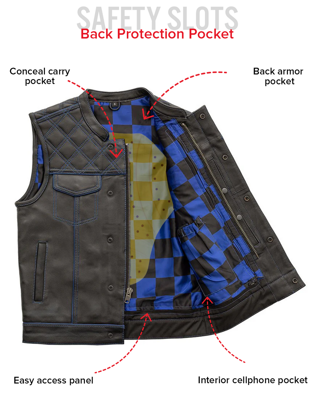 Finish Line - Blue Checker - Men's Motorcycle Leather Vest