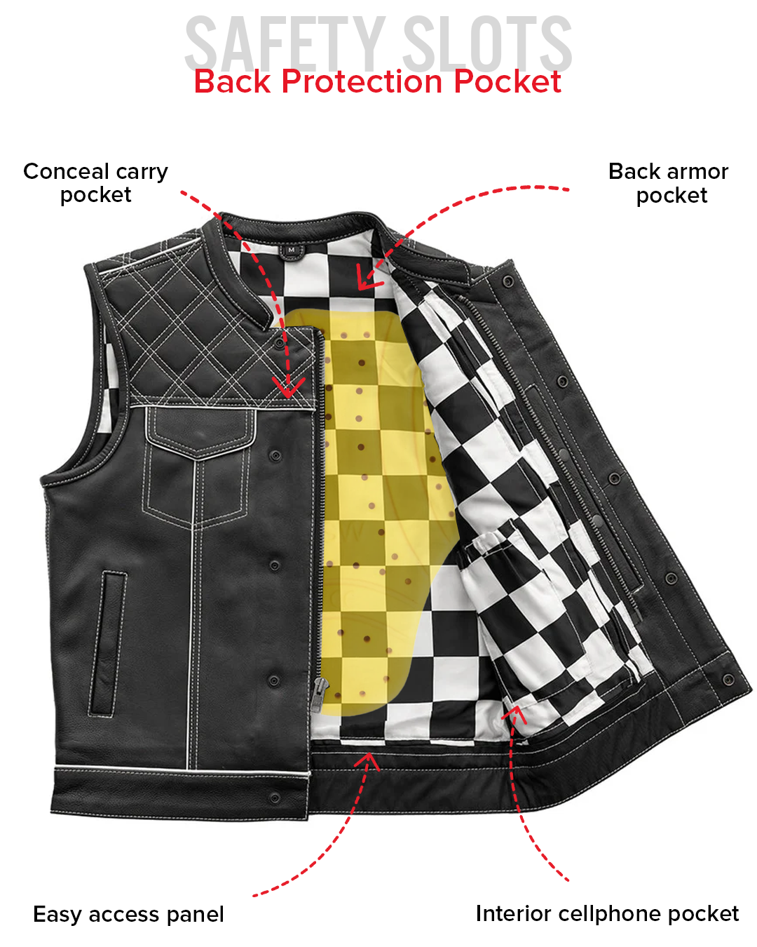 Finish Line - White Checker - Men's Motorcycle Leather Vest