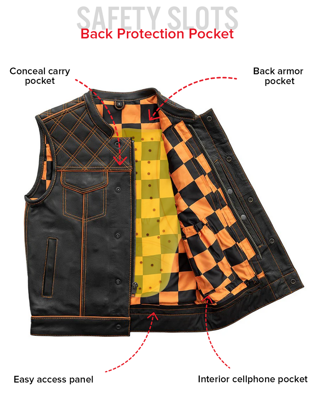 Finish Line - Orange Checker - Men's Motorcycle Leather Vest