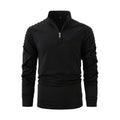 Quarter-Zip Long Sleeve Shoulder Ribbed Shirt // Black