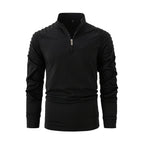 Quarter-Zip Long Sleeve Shoulder Ribbed Shirt // Black