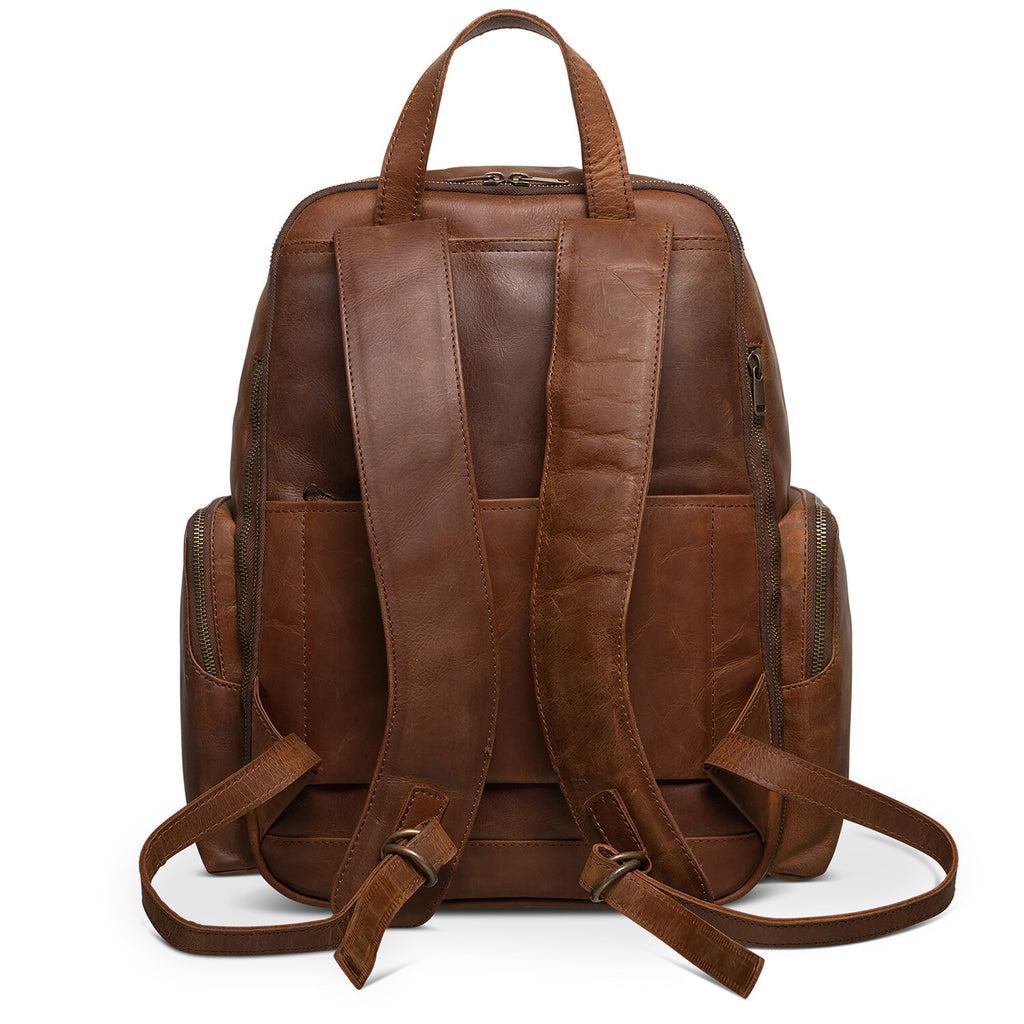 Minelli Expandable Leather Backpack // Saddle Brown