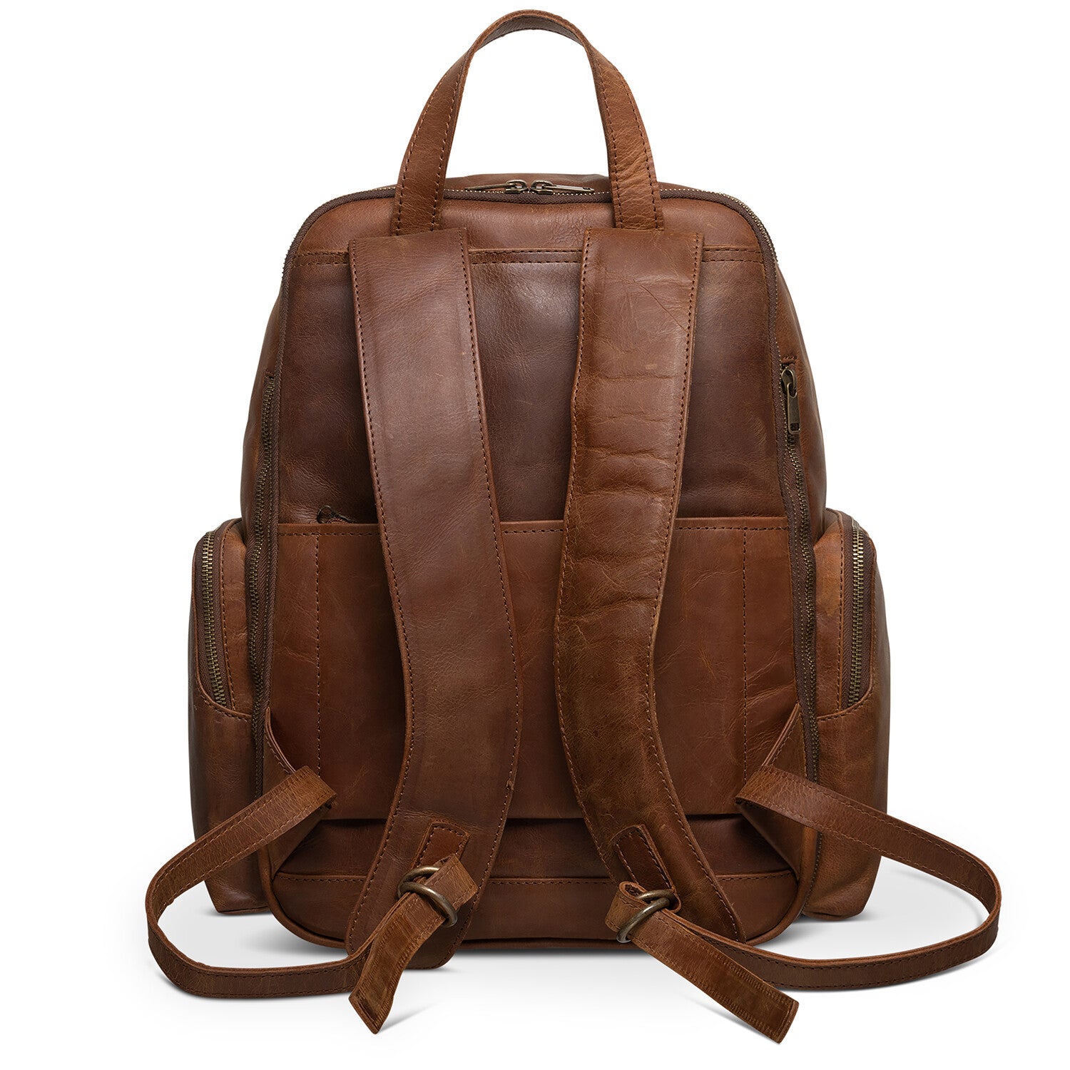 Minelli Expandable Leather Backpack // Saddle Brown