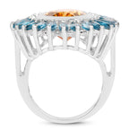 7.54 Carat Genuine Citrine & London Blue Topaz .925 Sterling Silver Ring