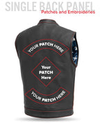 Born Free Men's Leather Motorcycle Leather Vest - Red Stitch