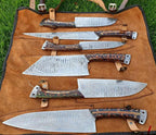 6 pieces custom made Damascus steel chef knives set