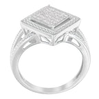 .925 Sterling Silver 1/3 Cttw Invisible Set Princess-Cut Diamond Rhombus and Beaded Halo Ring (H-I Color, SI1-SI2 Clarity) - Ring Size 7