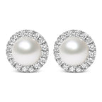 10K White Gold 4.5mm Cultured Freshwater Pearl and 1/7 Cttw Diamond Halo Stud Earring (I-J Color, I1-I2 Clarity)