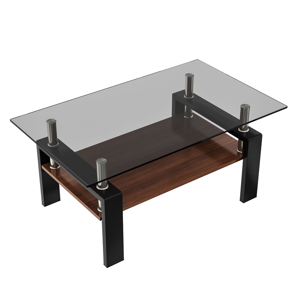 Modern Rectangular Coffee Table With Tempered Transparent