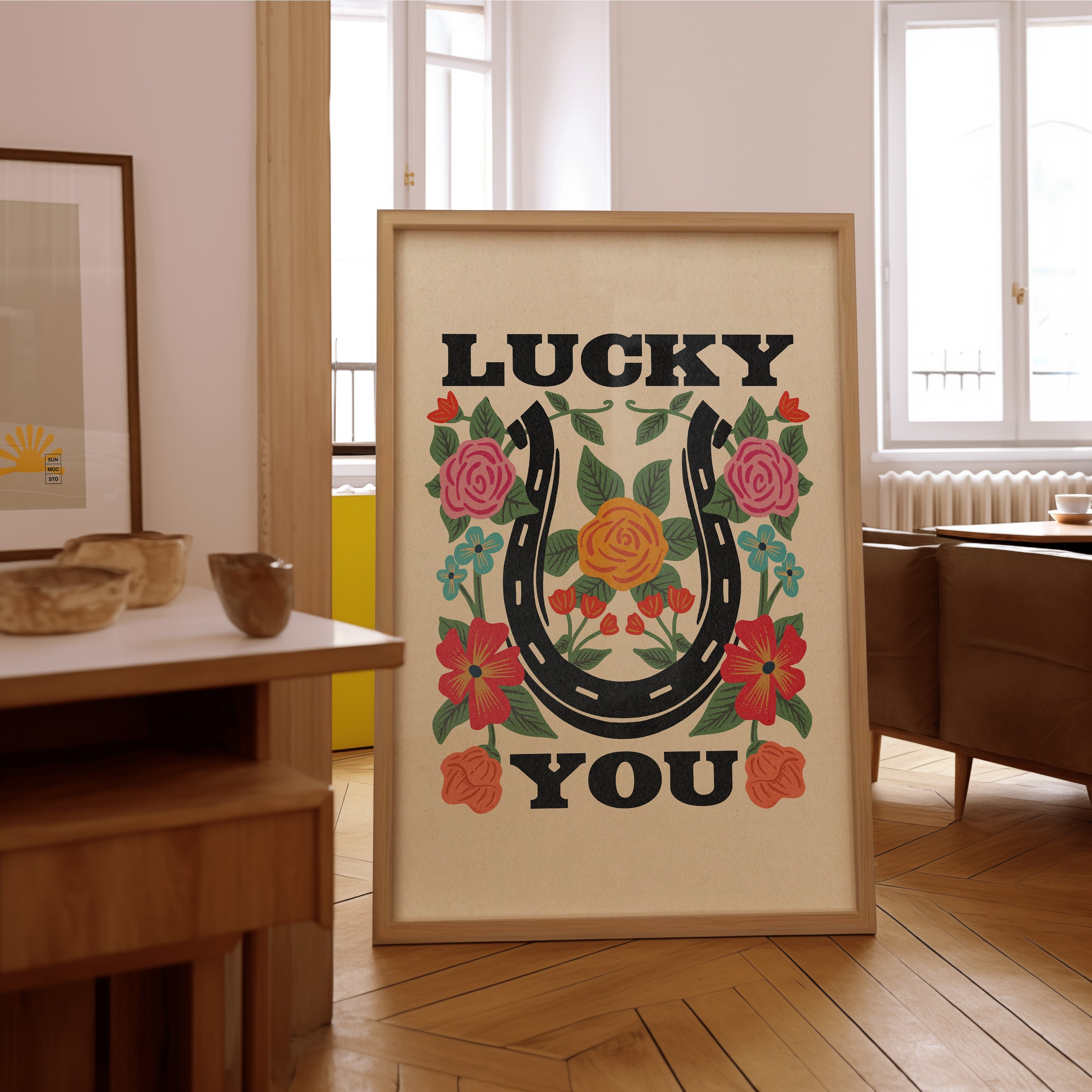 Lucky You Floral Horseshoe Art Print