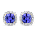 5.98 Carat Genuine Tanzanite and White Diamond 14K Yellow Gold Earrings