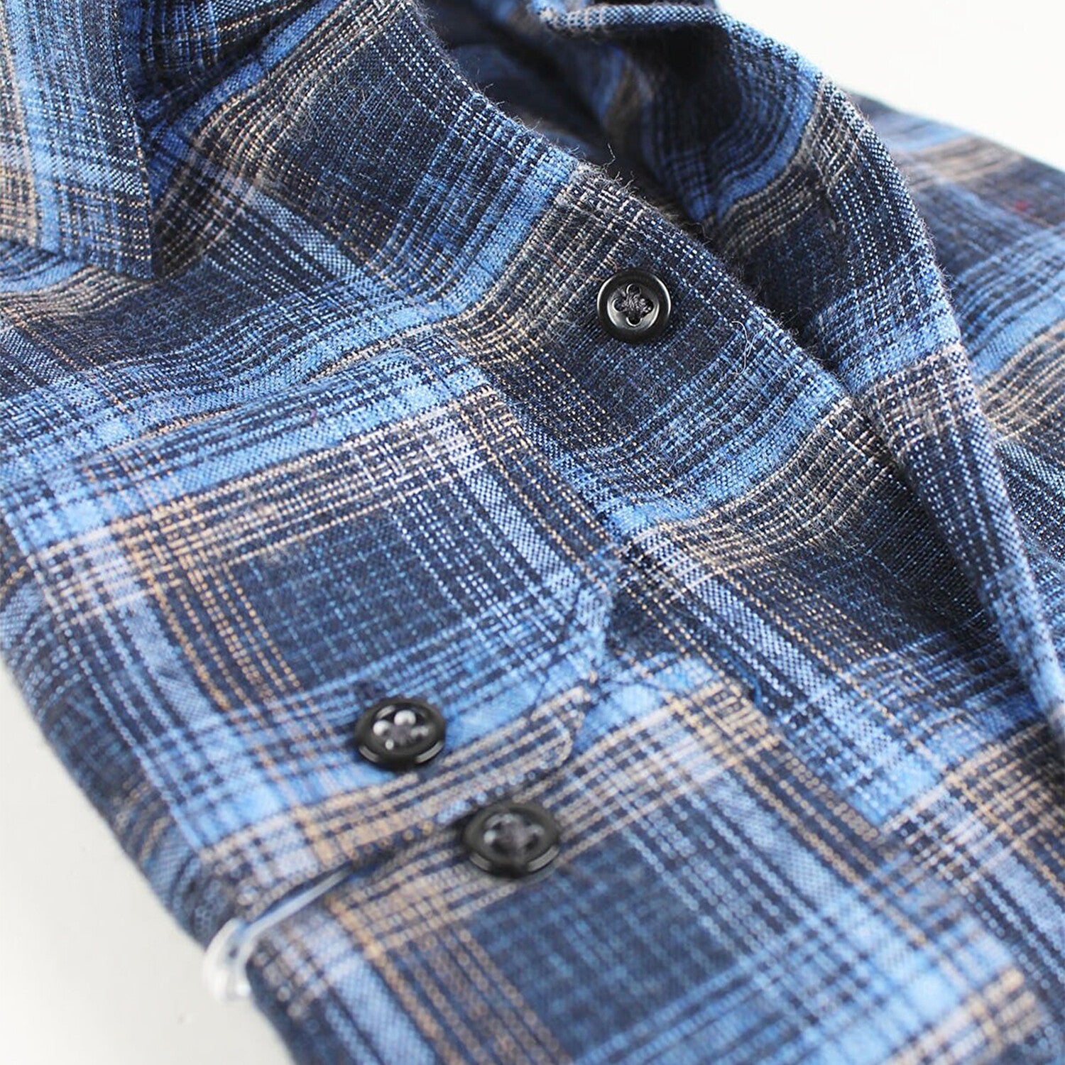 Jake Long Sleeve Checkered Pocket Collar Button-Up Shirt // Blue
