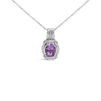 .925 Sterling Silver 9x7mm Oval Purple Amethyst and Round Diamond Accent Fashion Drop Pendant 18 Inch Necklace (I-J Color, I1-I2 Clarity)