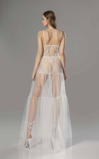 Luxury Sheer Lace Tulle Long Robe with Puff Sleeves | Bridal Boudoir Getting Ready Gown