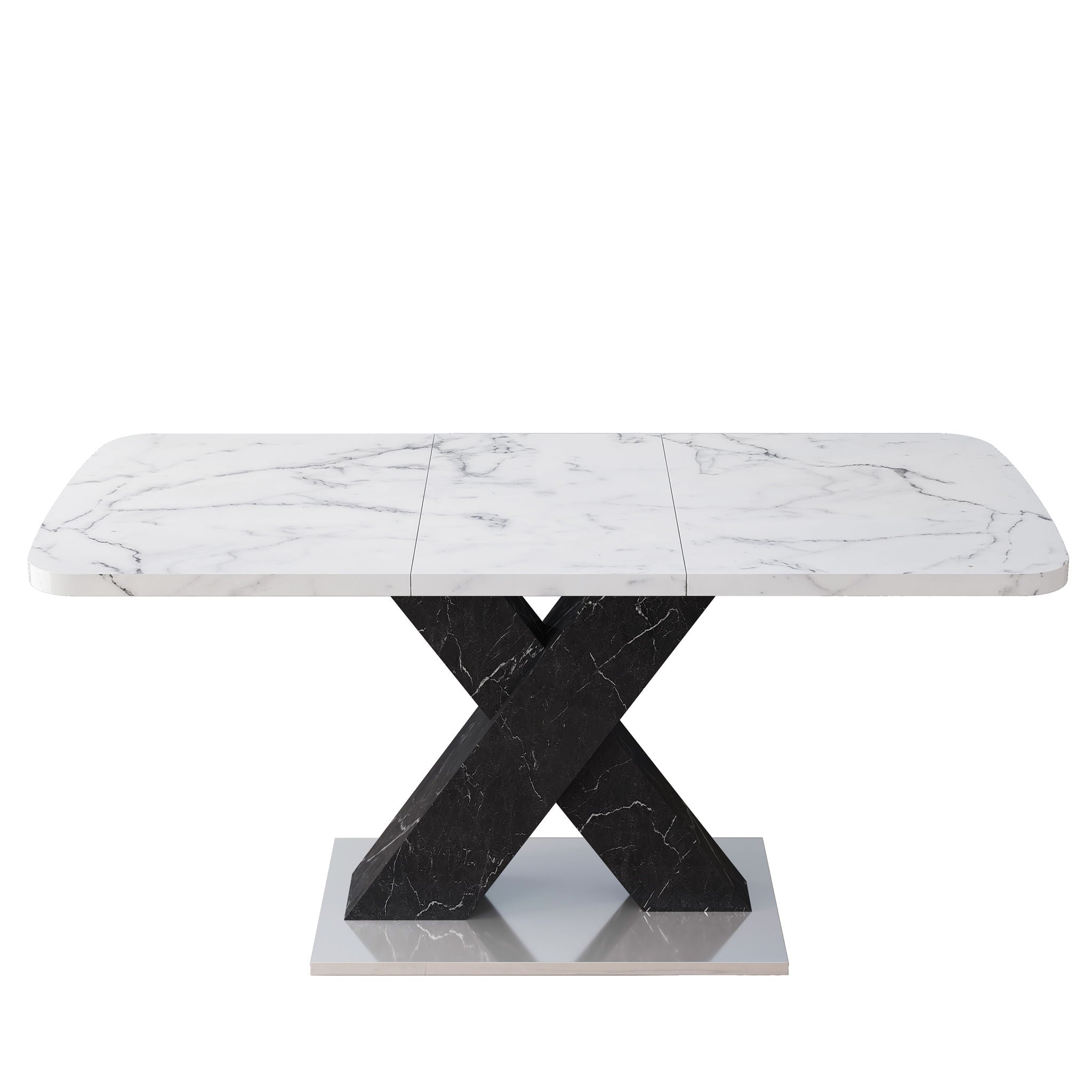 Rectangle Dining Table With Stretchable Top - White / Black