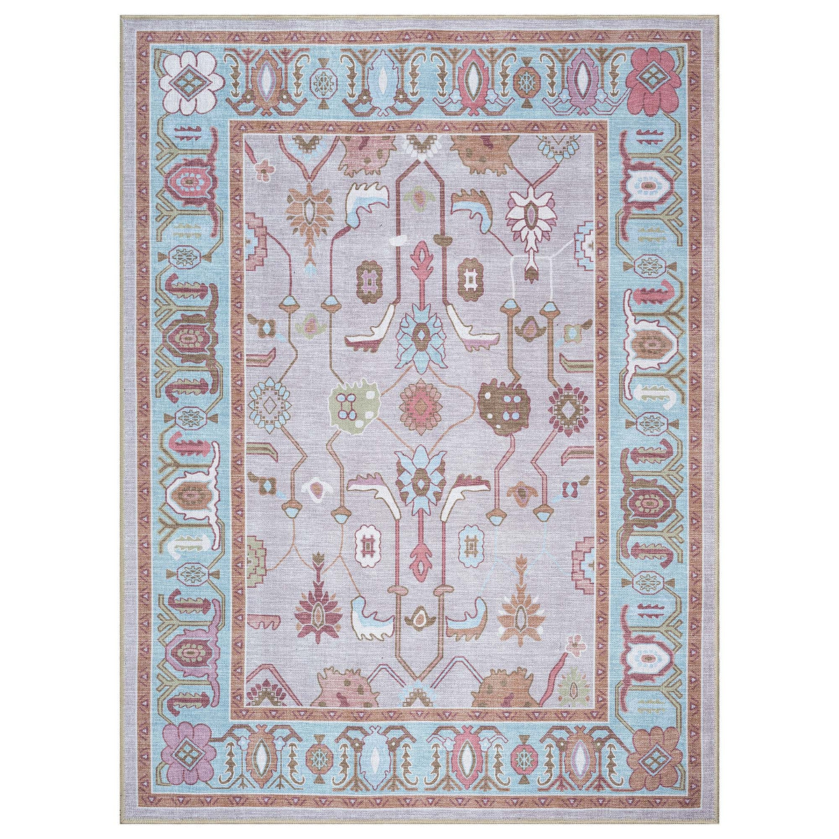 Joelle Pink Blue Modern Oushak Rug