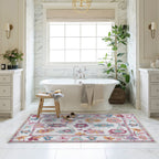 Florine Pastel Pink Orange Floral Oushak Rug