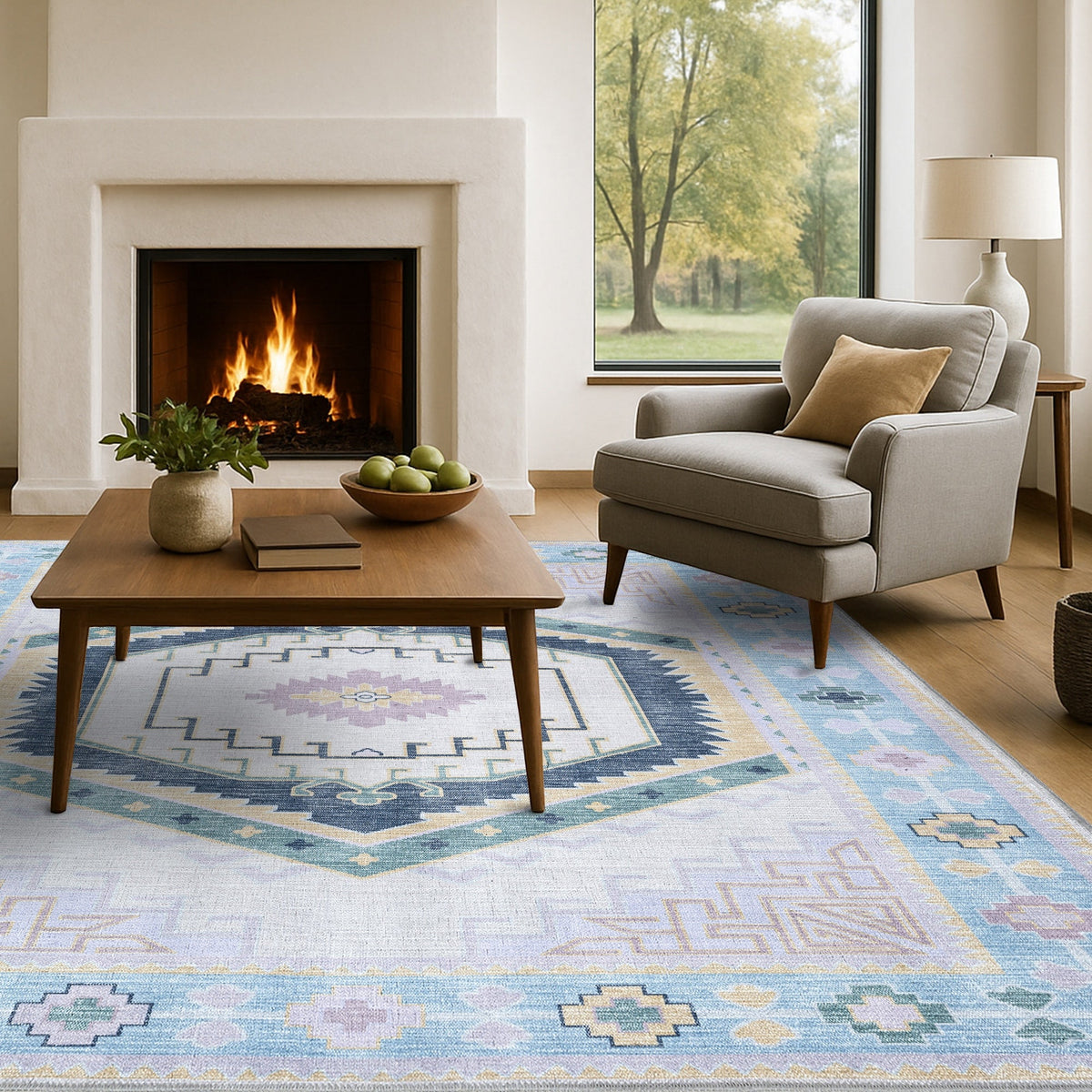 Averill Lavender, Pink & Blue Modern Oushak Rug