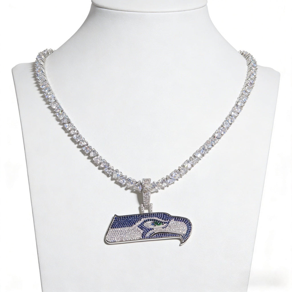 Seattle Seahawks Logo Pendant Necklace – with Heart Tennis Chain for Fans