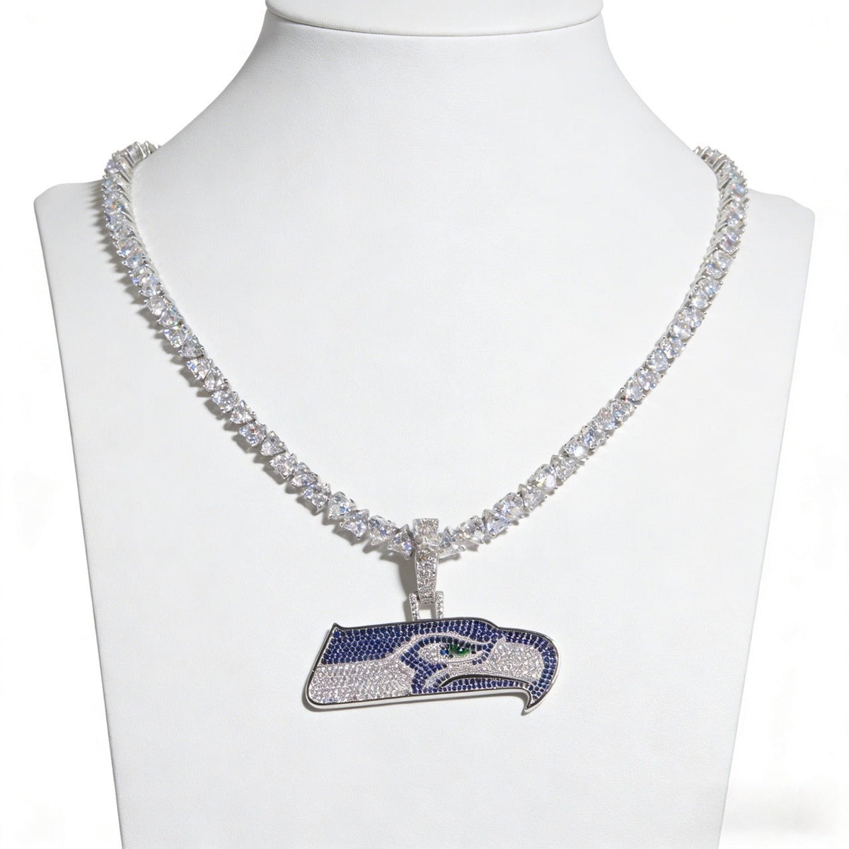 Seattle Seahawks Logo Pendant Necklace – with Heart Tennis Chain for Fans
