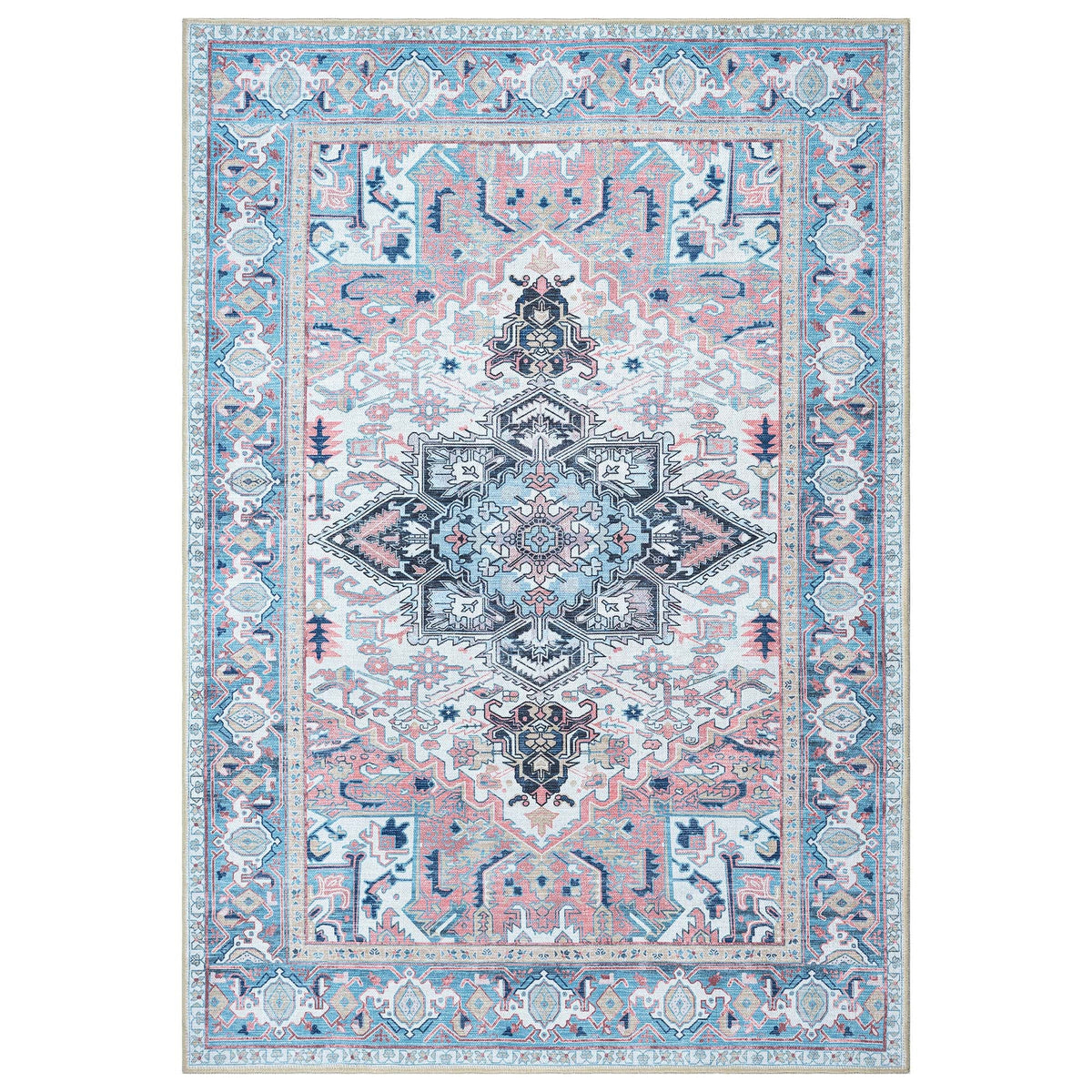 Marielle Navy Pink Heriz Modern Persian Rug