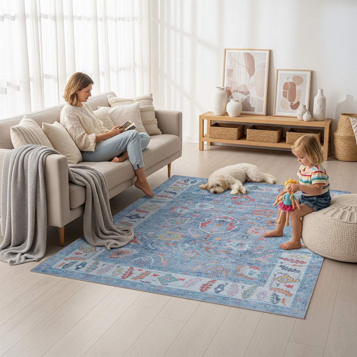 Asiya Muted Blues Modern Oushak Rug
