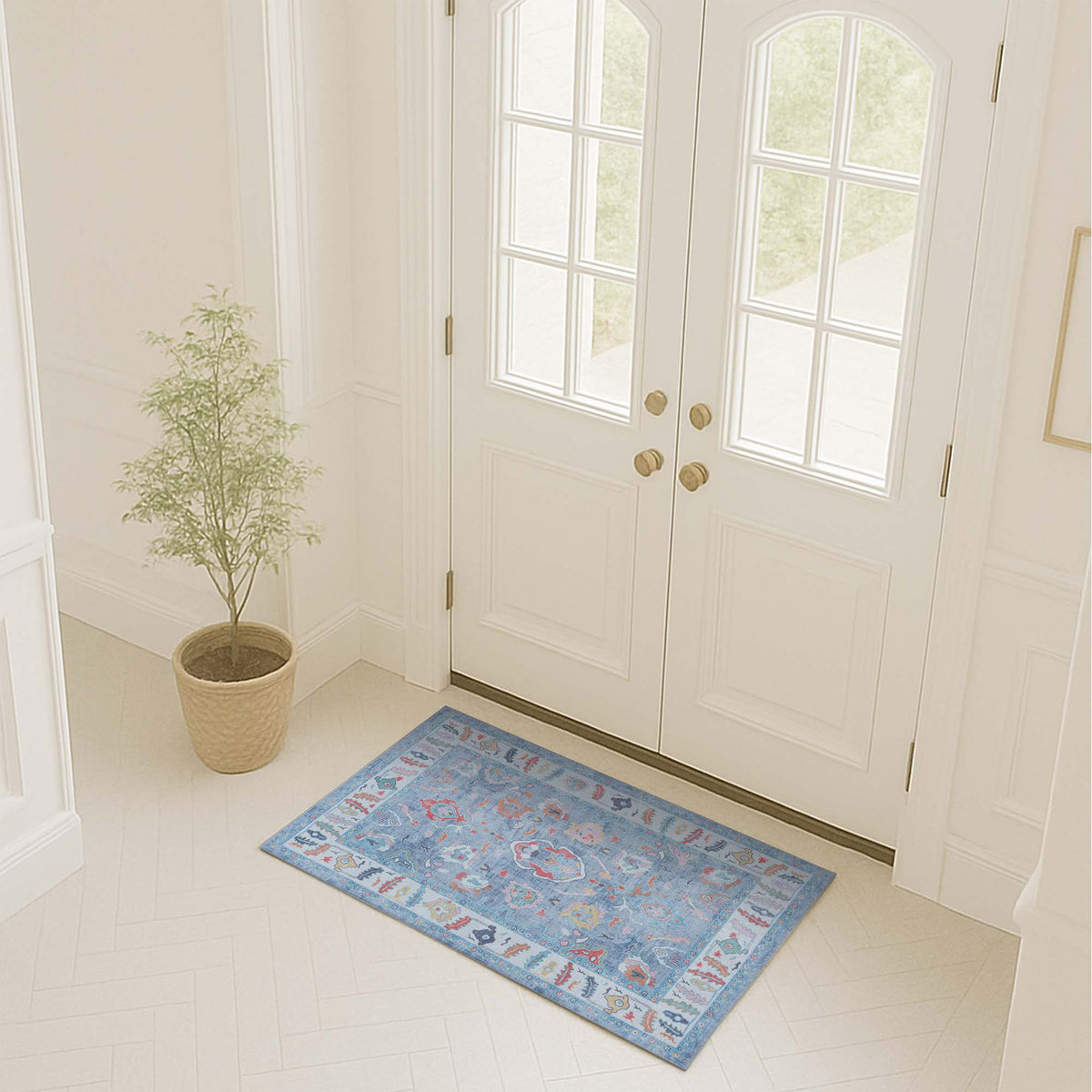 Asiya Muted Blues Modern Oushak Rug
