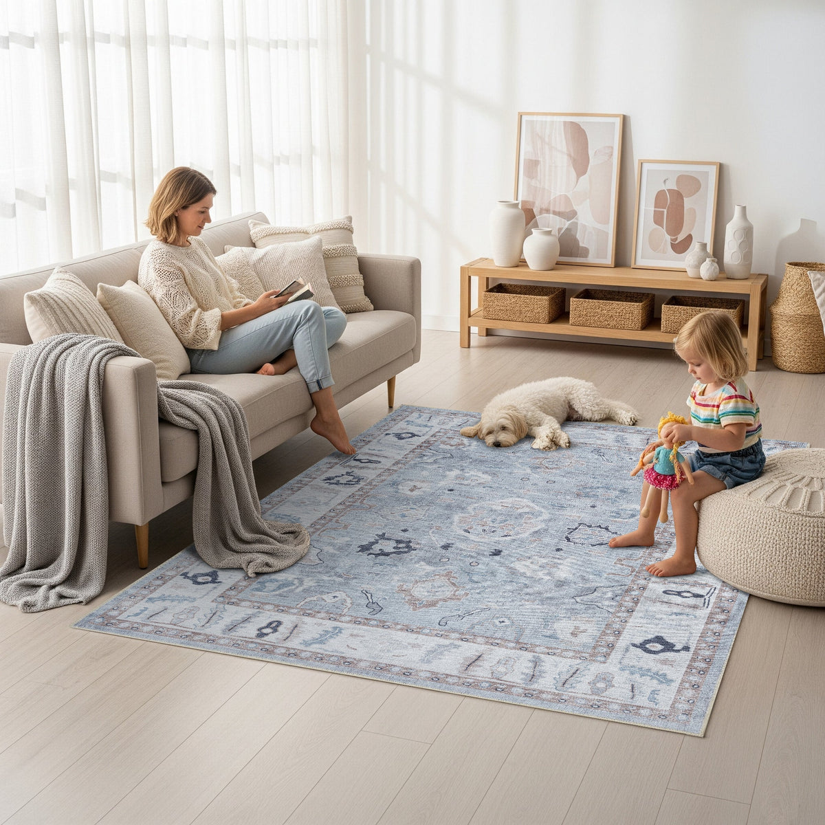 Sylvie Gray Blue Pastel Modern Oushak Rug