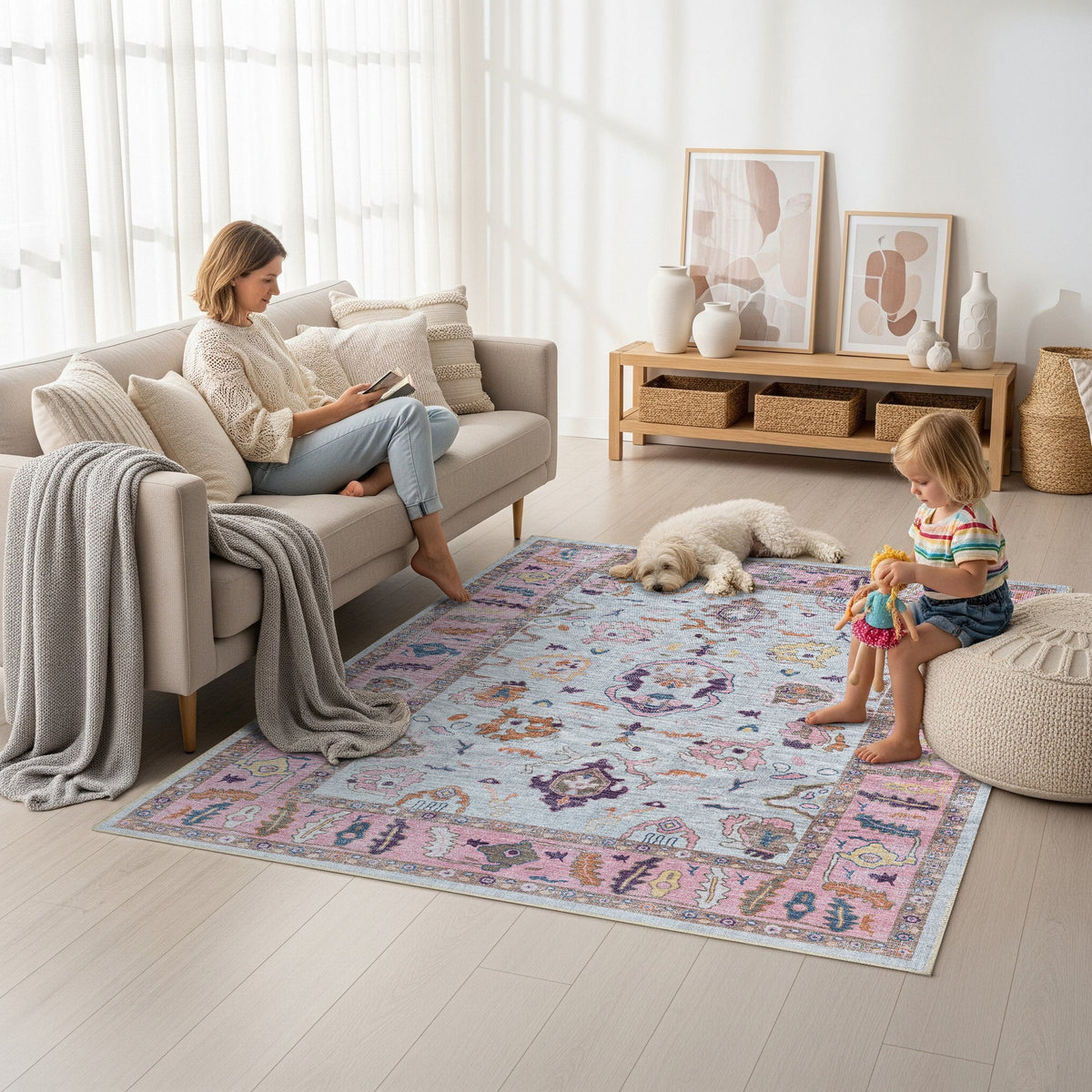 Luella Pastel Pink Cream Modern Oushak Rug