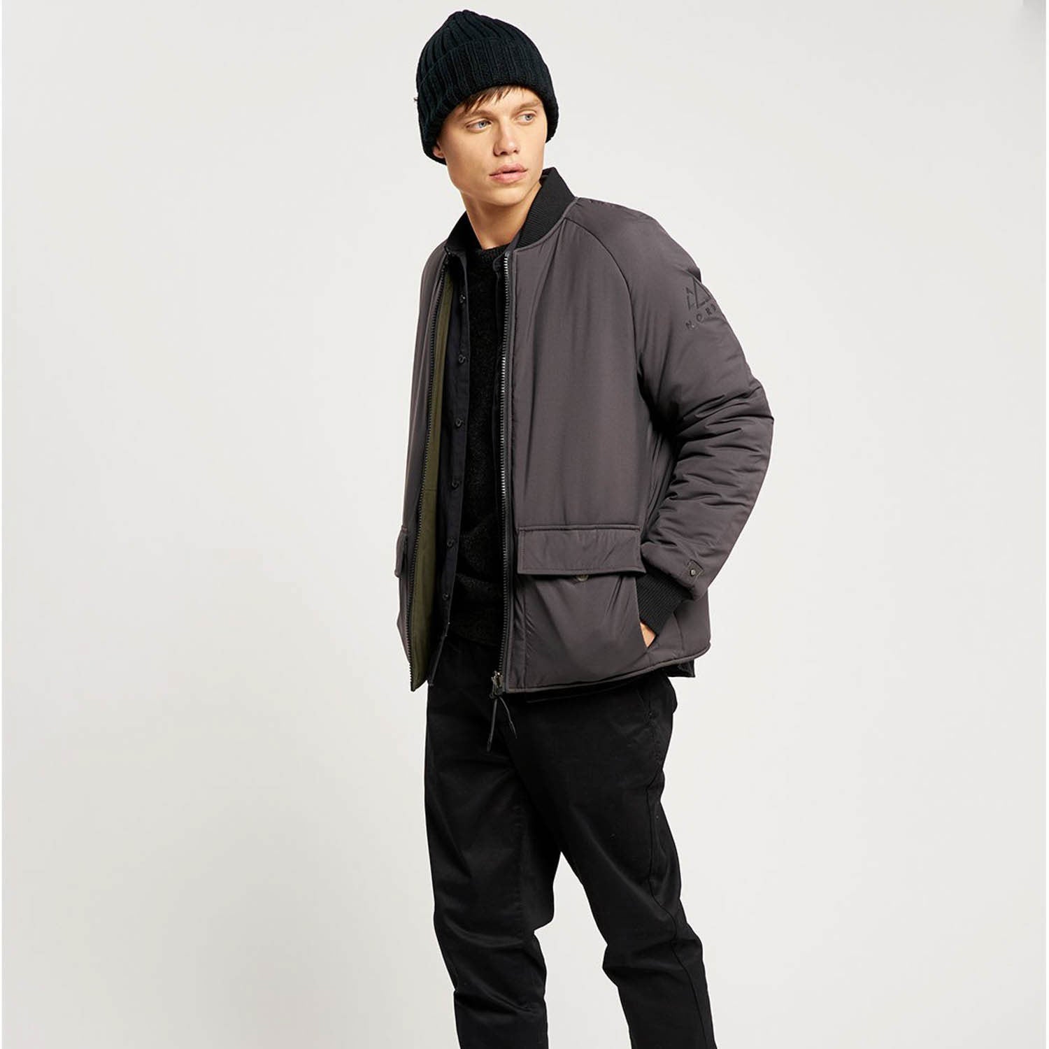 Kellan Reversible Bomber // Charcoal + Khaki