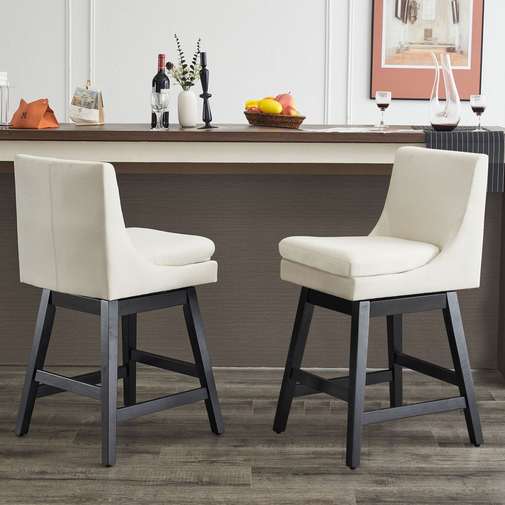 Upholstered Swivel Bar Stools With (Set of 2) - Cream White