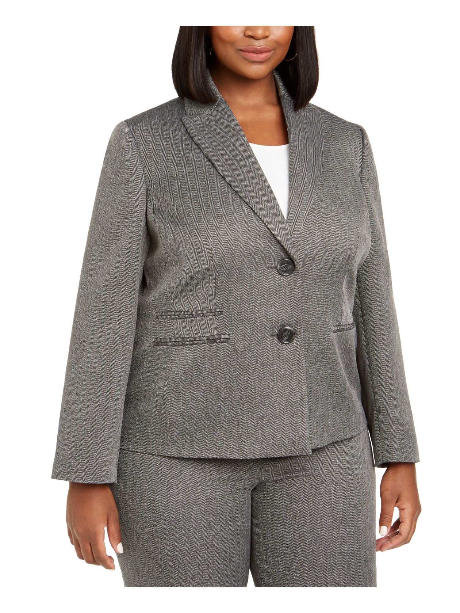 Le Suit Women's Plus Size Herringbone-Print Pants Suit