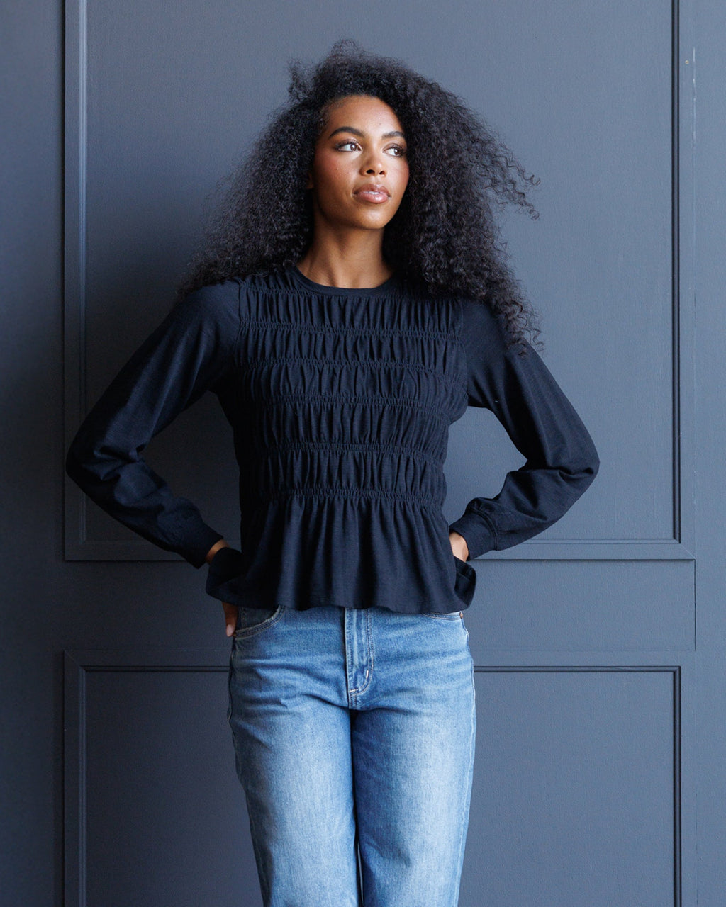 Long Sleeve Smocked Tee