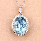 9.59 Carat Genuine Aquamarine and White Diamond 14K White Gold Pendant